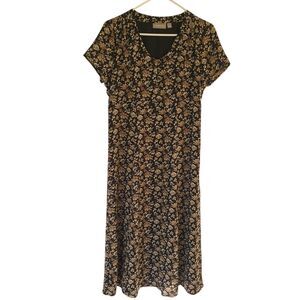 Croft & Barrow Dress Size 6 Maxi Dark Brown Floral Cottagecore Tie Back Prarie